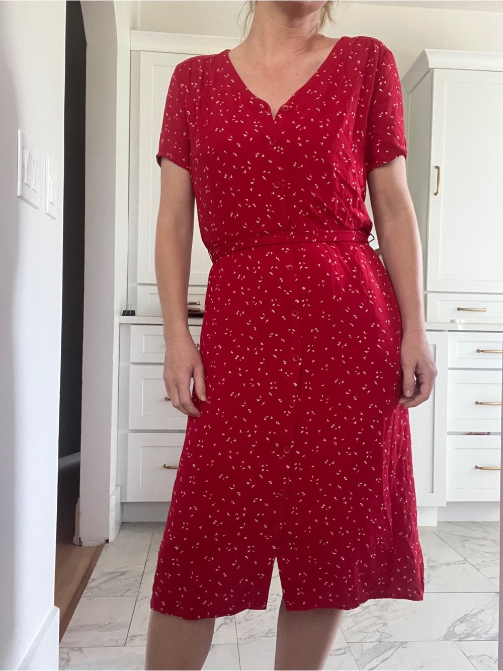 Cottagecore Red Floral Short-Sleeve Midi Dress